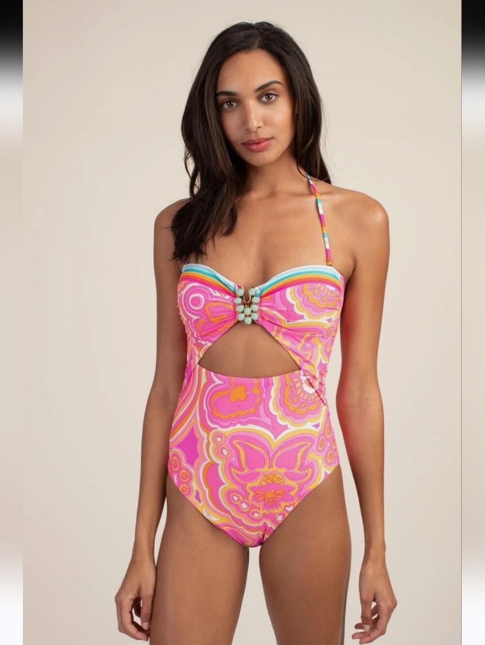 NWOT TRINA TURK CUTOUT MORNING SUNRISE SWIMSUIT SZ 14 - Picture 7 of 13